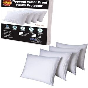 King size White Zippered Waterproof Pillow Protectors - 4 Pack